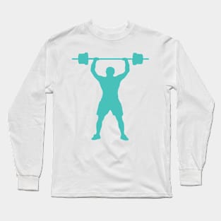 Bodybuiling Weightlifter In Blue Long Sleeve T-Shirt